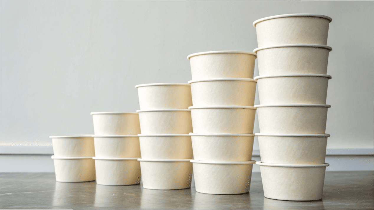 A simplified inventory of just four key ice cream cup sizes stacked neatly.
