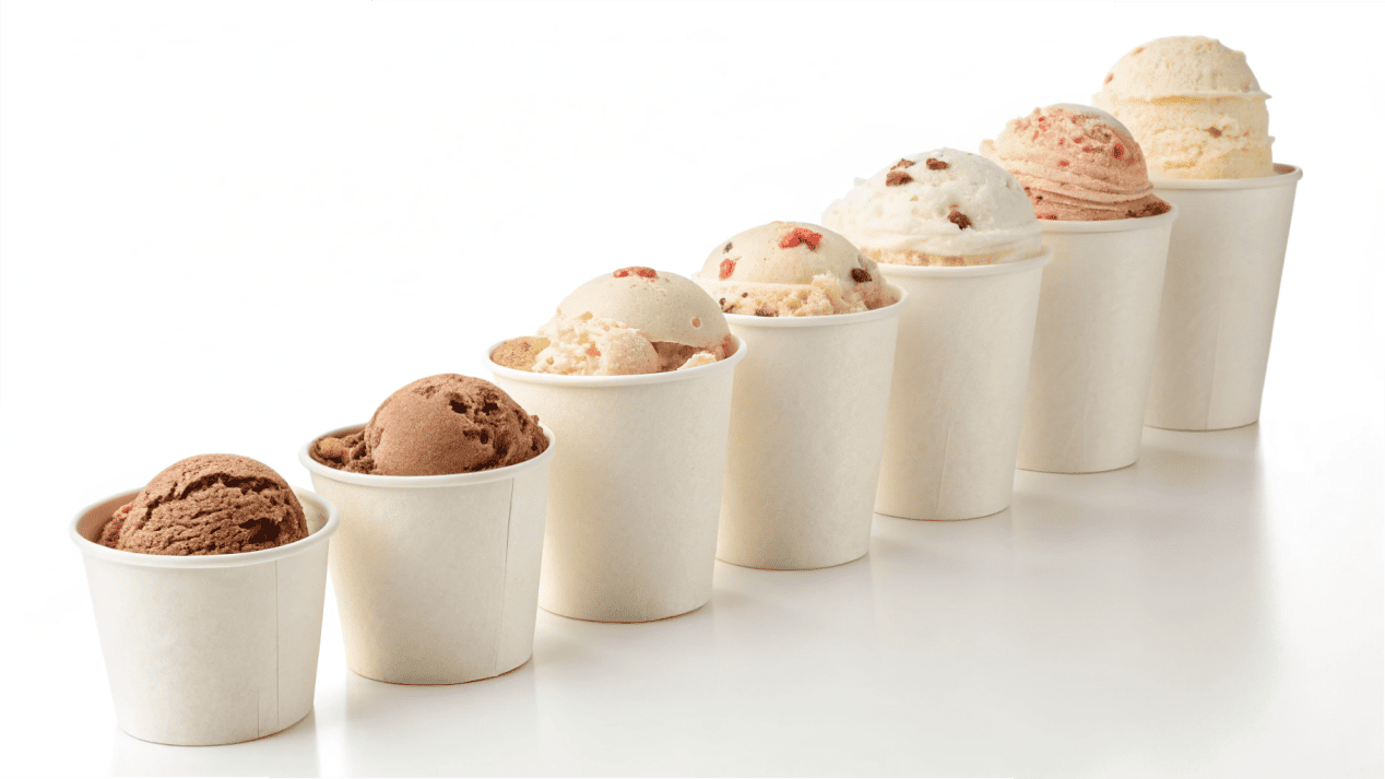 Standard Ice Cream Cup Sizes A lineup of different sized ice cream cups, from small to large.
