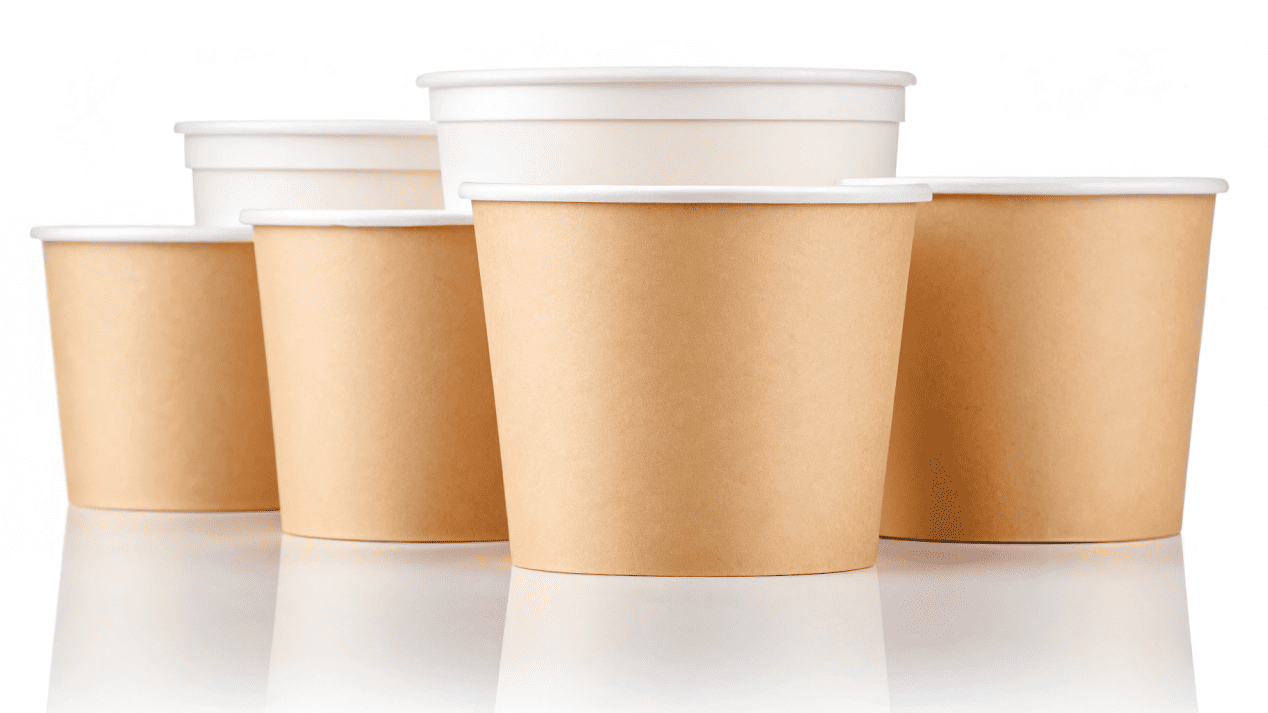 A lineup of different ice cream cup sizes, from a small 4oz sampler to a large 16oz pint.