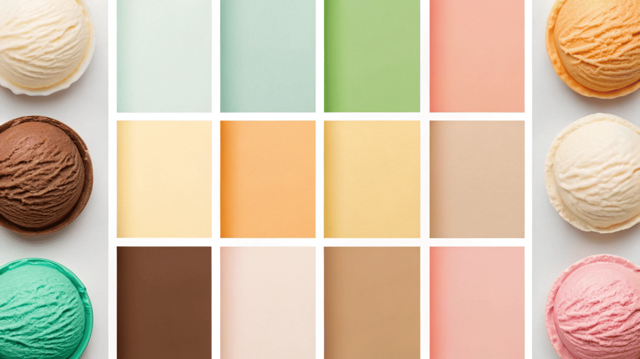 A mood board showing color palettes and fonts for different ice cream brand personalities.