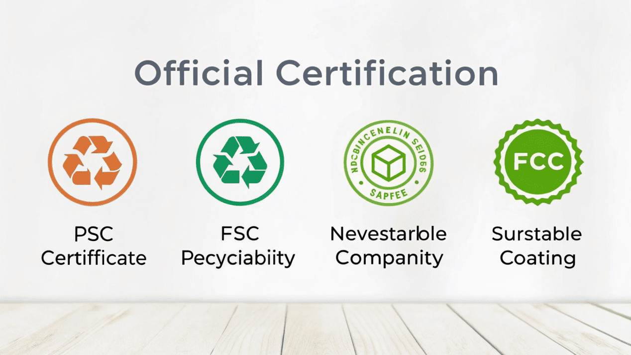 Certifications for Aqueous Coated Cups A collection of certification logos: PTS, FSC, "Plastic-Free", and Food Safe.