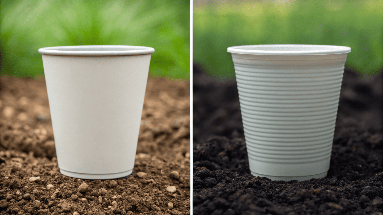 A high-speed paper cup forming machine in action inside a factory.
