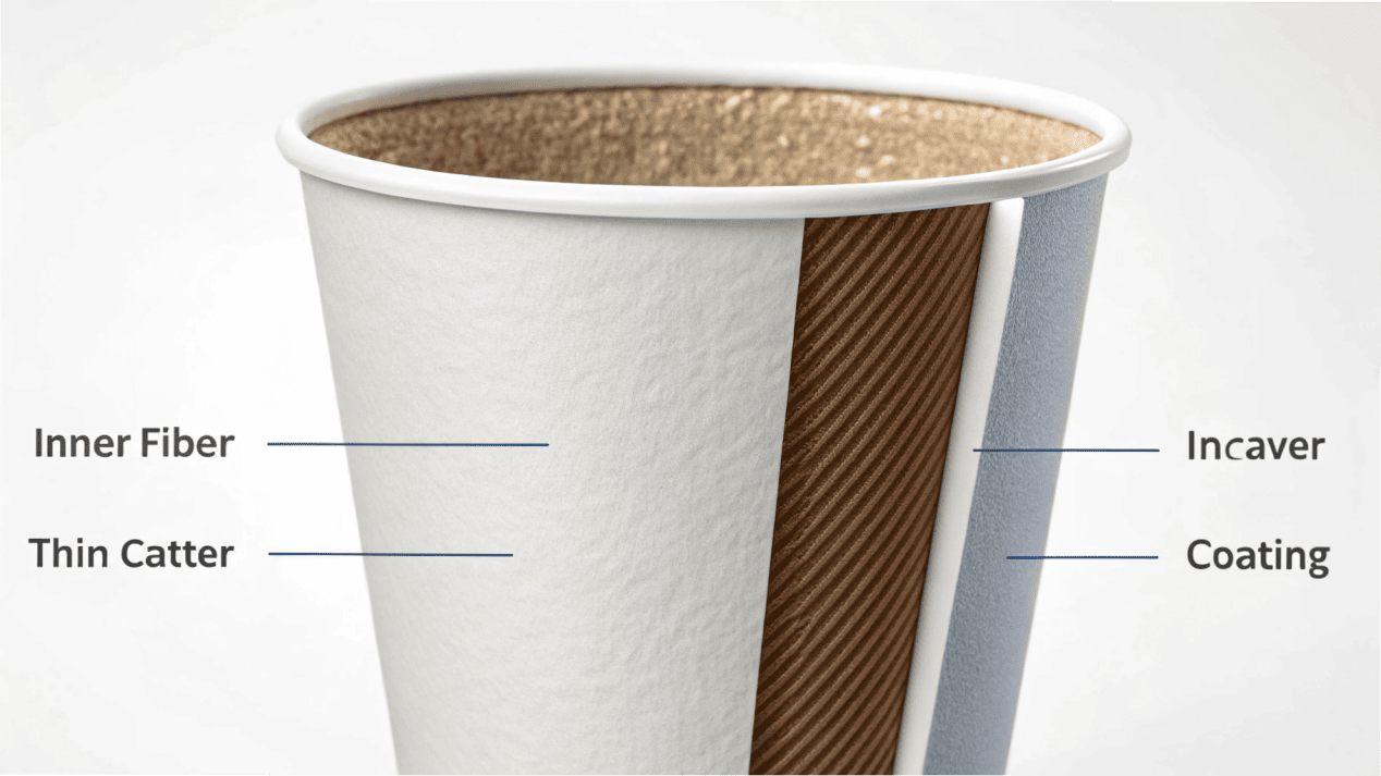A cutaway illustration of a paper cup, clearly showing the thin inner lining material.
