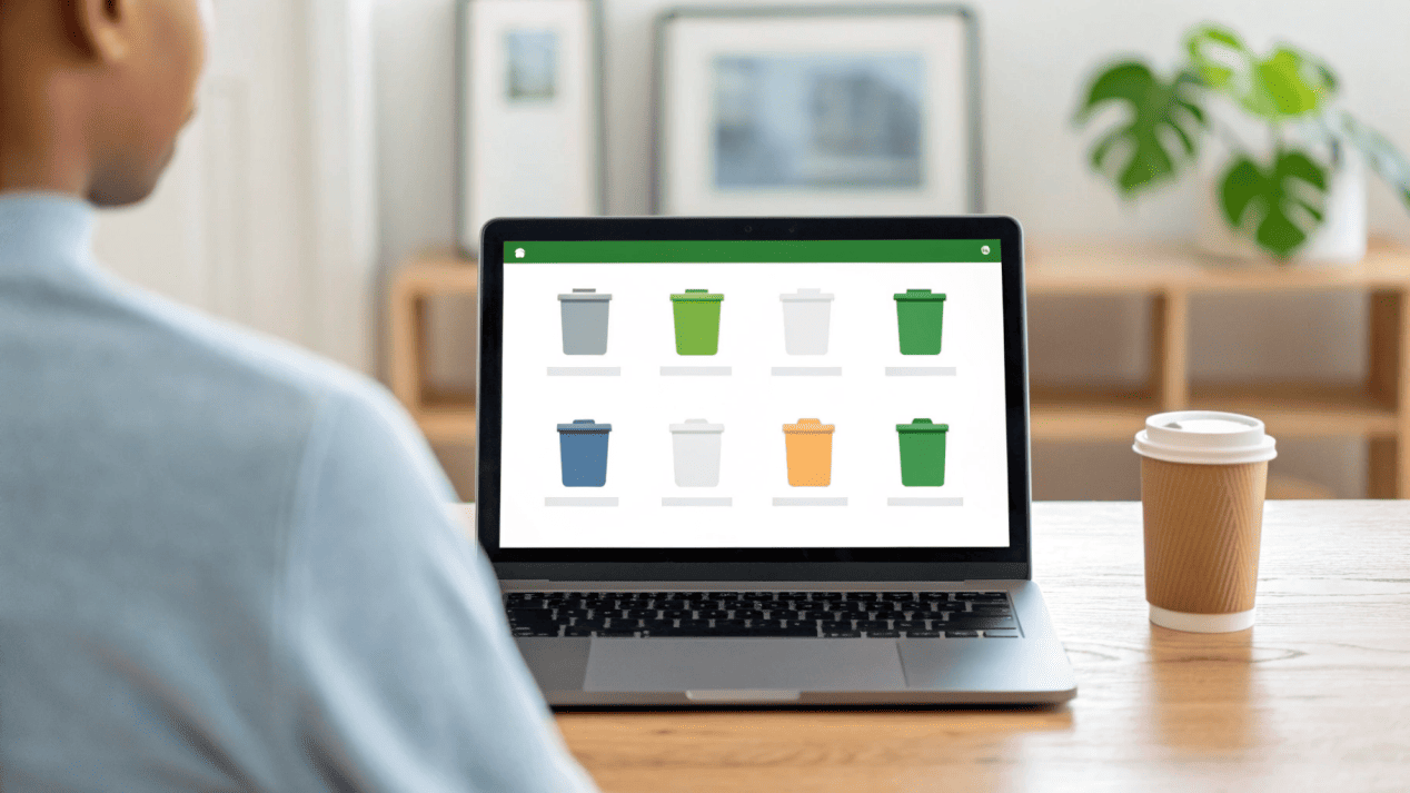 A person looking at their city's waste management website on a laptop to see what is accepted.