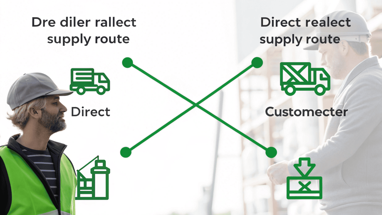 An illustration showing a direct line from a factory to a client vs. a line going through a middleman.