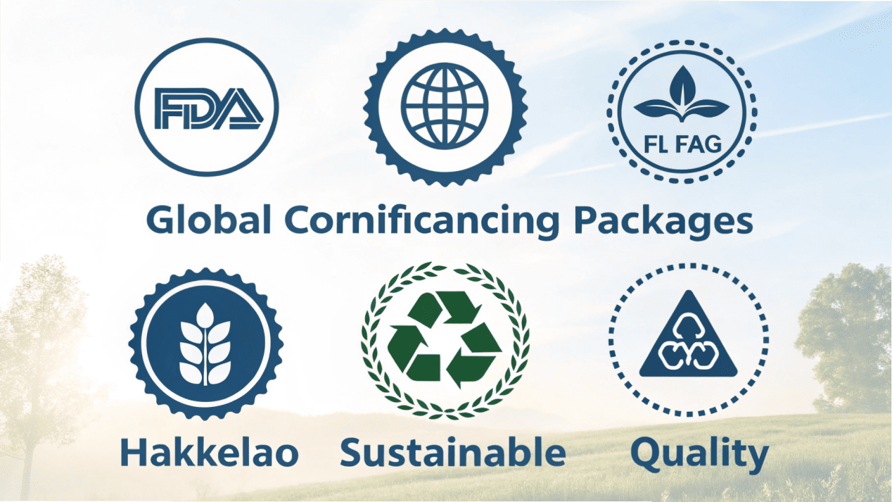 A collage of food safety certification logos like FDA, BRC, and ISO 9001.