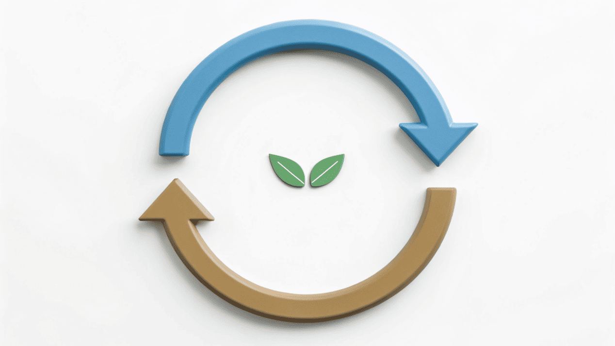 Two arrows forming a circle, one labeled 'PE' and one 'PLA', representing flexibility and choice.