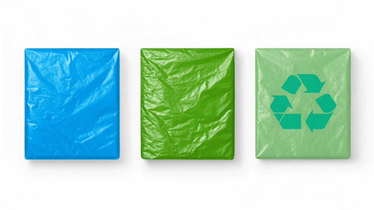 Three icons representing PE, PLA, and Aqueous coatings side-by-side.